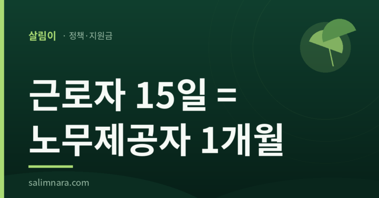 근로자 15일이 노무제공자 1개월과 같다고 적은 살림나라 대표이미지
