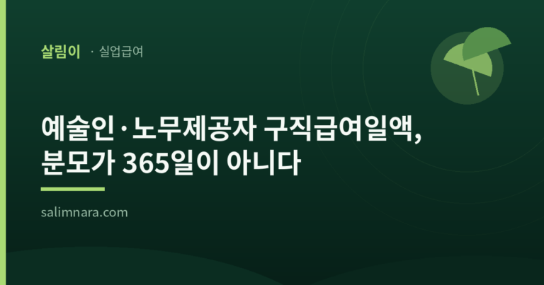 예술인·노무제공자 구직급여일액의 분모는 달력 365일이 아니라는 살림나라 대표이미지