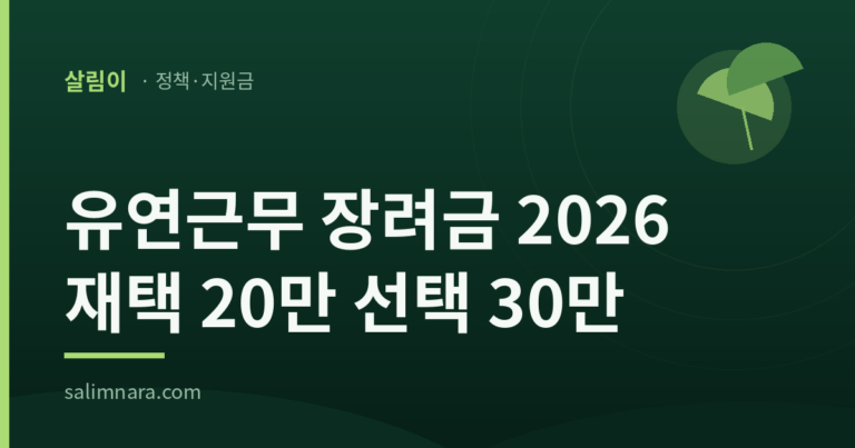 유연근무 장려금 2026 재택 20만 선택 30만
