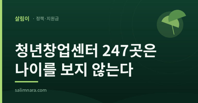 청년창업센터 247곳은 나이를 보지 않는다 — 살림나라 정책·지원금