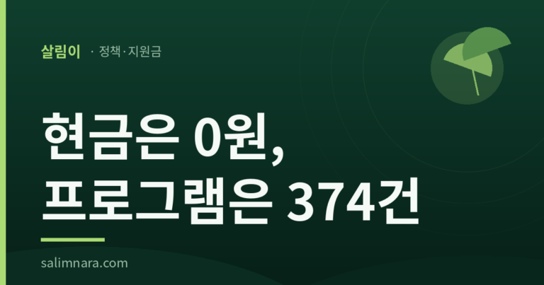 살림이 정책·지원금 카드 — 현금은 0원, 프로그램은 374건