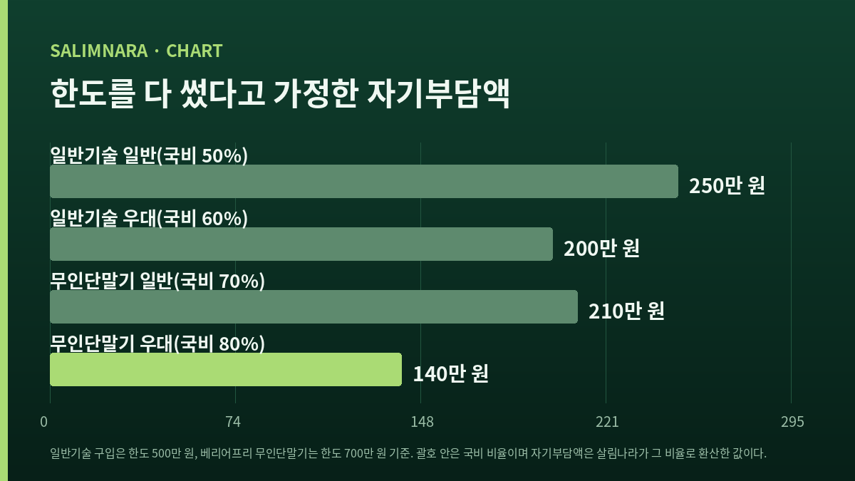 자기부담액 네 값을 가로 막대로 비교한 도표