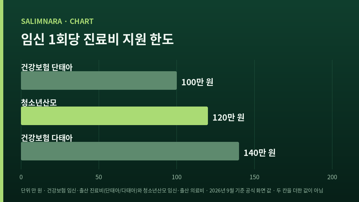 임신 1회당 진료비 지원 한도 세 가지를 비교한 가로 막대 그래프