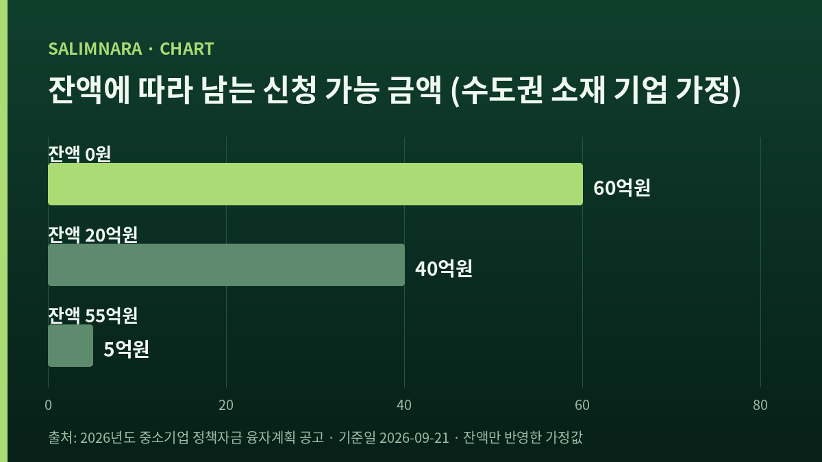 이미 남아 있는 대출 잔액에 따라 새로 신청할 수 있는 최대 금액이 달라지는 것을 나타낸 가로 막대 도표
