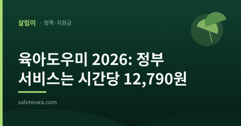 살림이 정책안내 표지: 육아도우미, 정부 서비스는 시간당 12,790원