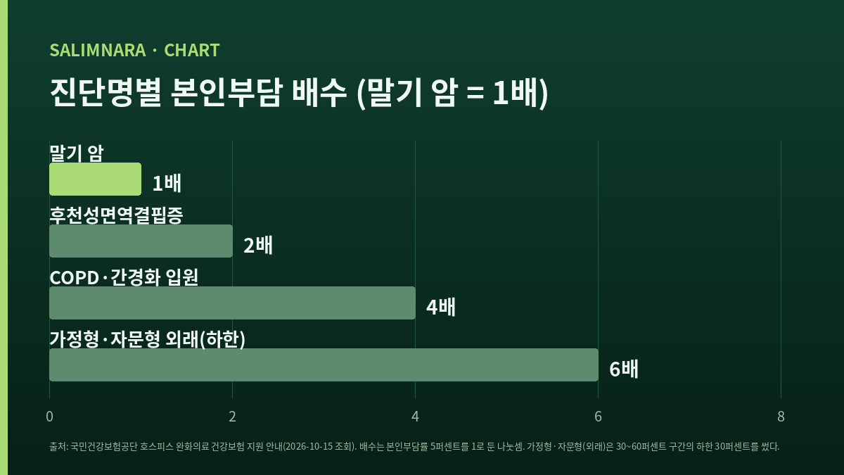 진단명별 본인부담 배수를 그린 가로막대